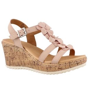 b.ø.c Leather Wedge Sandals with Flowers